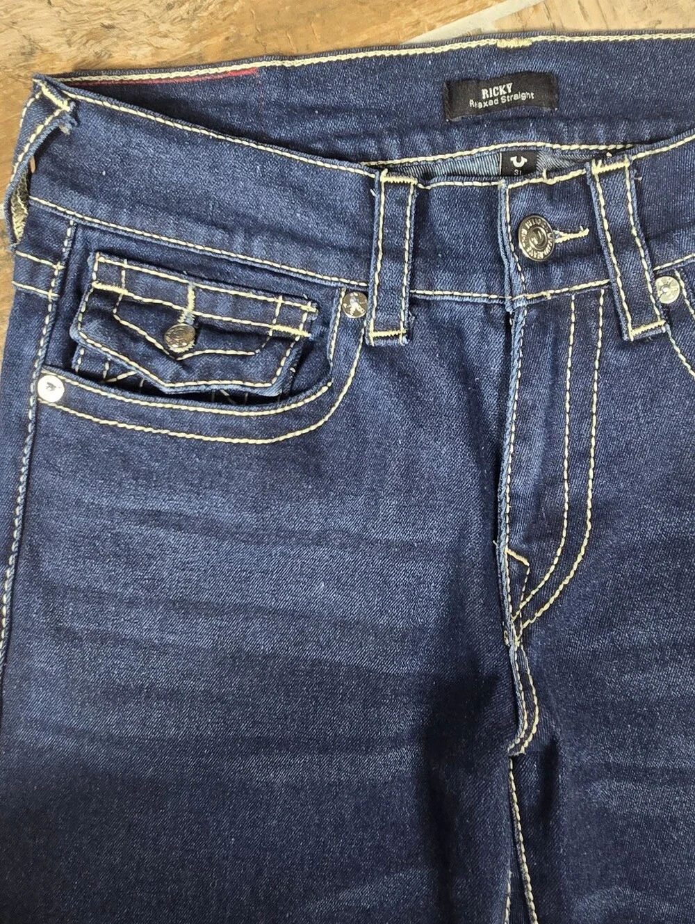 True Religion Ricky Big T Jean Mens Size 31 Straight Leg Dark Blue Denim